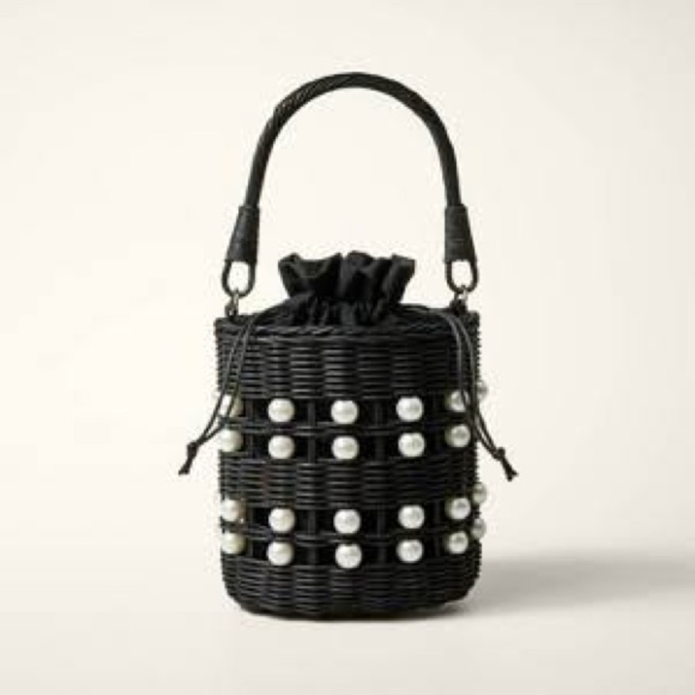 Kate Spade X Target Black Woven Bucket Bag with Pearl Accents